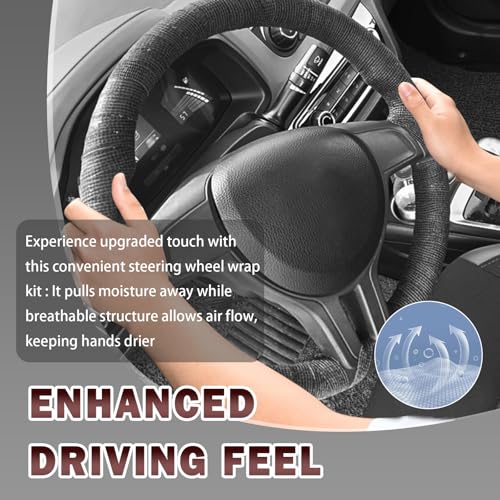 2PCS Steering Wheel Wrap Sweat-Absorbing Anti-Slip,14.76Ft Self-Adhesive Steering Wheel Tape for Improved Grip and Driving Comfort,Universal Car Wheels Cover Car Accessories