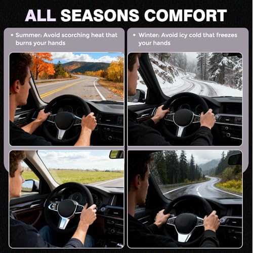 Winter Steering Wheel Cover, Microfiber Suede Car Steering Wheel Covers with Anti-Slip Lining, Breathable Elastic Car Steering Wheel Protector Soft, Universal Standard Size 14-15 inch