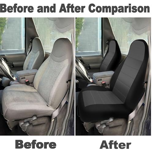 2Pcs 60/40 Cloth High Back Bench Seat Cover Fit for Ford Ranger XLT Front 1998 1999 2000 2001 2002 2003 Without Console Cover Black