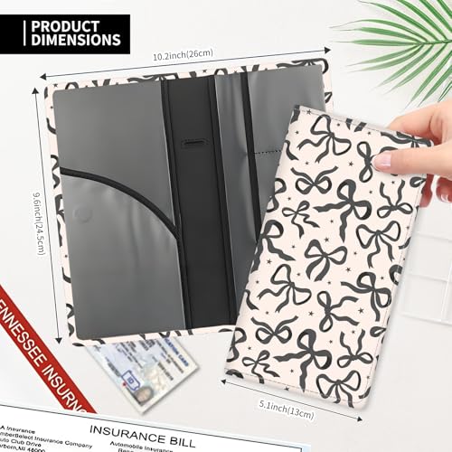 Leather Car Registration and Insurance Card Holder, Cute Car Accessories Vehicle Glove Box Car Organizer for Documents, Cards, License Cute Beige Black Bow - color: Cute Beige Black Bow