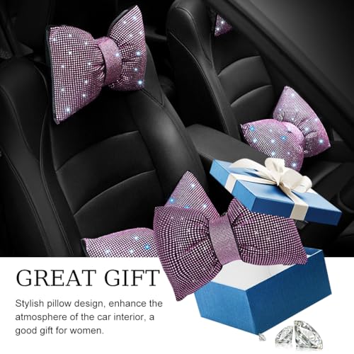 Yourkar Bling Car Seat Neck Pillow, Soft Bling Bowknot Headrest Neck Support Rest Cushion, Neck Relax Head Rest Auto Pillow with Crystal Rhinestone for Women, Car Accessories (Pink) - color: Pink