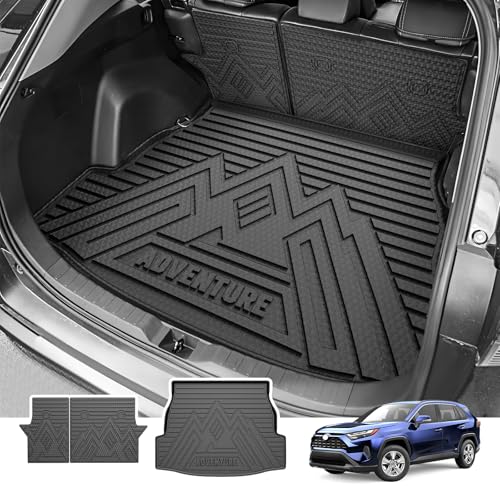 Powerty Cargo Mats with Backrest Mat for Toyota RAV4 2019-2025 Accessories(Include Hybrid&Gasoline), All Weather TPE Cargo Trunk Liners with Seat Back Mat Replacement for RAV4 (Trunk Mat+Backrest Mat) - size: Cargo+Backrest Mat|For|19-25|Toyota Rav4
