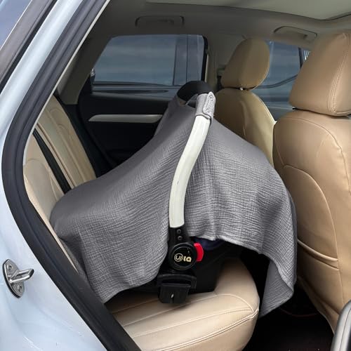100% Muslin Cotton Car Seat Cover Baby, Carseat Canopy Cover, Universal Fit Stroller Covers for Boys and Girls (Grey) - color: grey
