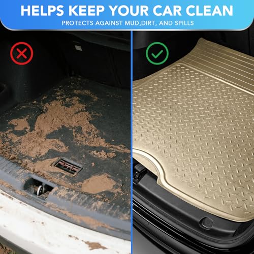 PIC AUTO Heavy Duty Cargo Liner, Trimmable All-Weather Rubber Trunk Mat for Cars, SUVs, Vans & Trucks, Anti-Slip Backing, Durable Protection, Large, Beige - color: Beige