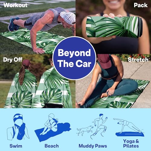 2 Pack Car Seat Towel Covers, Sweat Protector for Front Seats, Premium Thickened Microfiber with Palm Leaves, Breathable & Quick Dry, Slip-on Headrest Pocket for Gym Running Beach Universal Fit - color: Palm Leaves