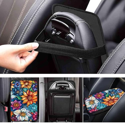 Bright Blossom Print Arm Rest Cover for Car,Auto Center Console Cover for Women,Soft and Non-Slip Car Armrest Cover Pad - color: Bright Blossom