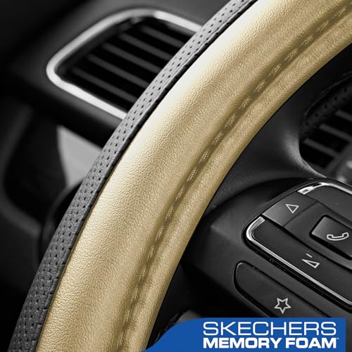 Skechers Steering Wheel Cover Memory Foam,Luxury Leather Steering Wheel Covers,Universal Anti-Slip Fit 14" 1/2-15" Car Wheel Cover for Stylish Car Decor Gifts Fit Suvs,Vans,Sedans,Car,Trucks,Beige