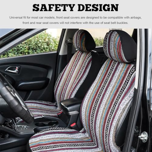 5PCS Baja Saddle Blanket Car Seat Covers, Front Set Breathable Washable Seat Covers with Seatbelt Pad, Striped Woven Cloth Airbag Compatible Seats Protector for Most Vehicles (5pcs) - color: 5pcs