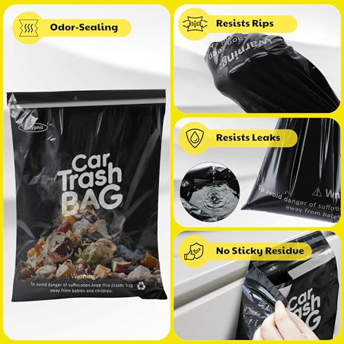 150 Bags Tidyphil Hanging Car Trash Bags Disposable, Leak-proof, Odor Seal. 2 Gallon Car Garbage Bags. Alternative to Car Trash Can, Easy Stick-On Car Garbage Can for Car,SUV,Truck, Vehicle, Stroller. - color: 150 Count(Black)