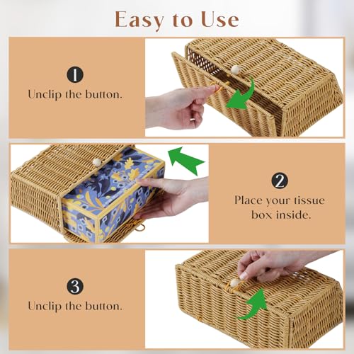 Wicker Hand Towel Box Cover Compatible with Disposable Paper Hand Towels, Wicker Paper Towel Holders, Hand Towel Holder for Bathroom, Car, Tabletop, by YANGQIHOME
