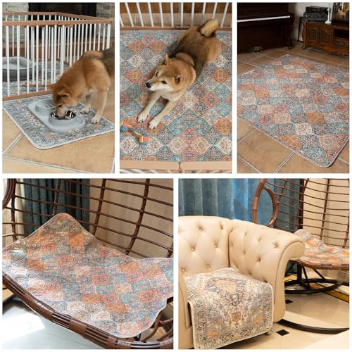 Washable Pee Pads for Dogs, Stylish, Non-Slip and Leak-Proof Pee Pads. Reusable Potty Pads for Dogs for Crates and Floors.(Beige/Multi, 18" x24" )