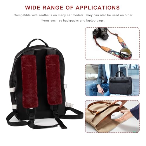 Sun Walker 2PCS Seat Belt Shoulder Pads, Fluffy Soft Plush Auto Seat Belt Pads for Protecting Your Neck & Shoulder, Comfortable Seatbelt Cover Warm Protective Cushion for Most Cars (Wine Red) - color: Wine Red