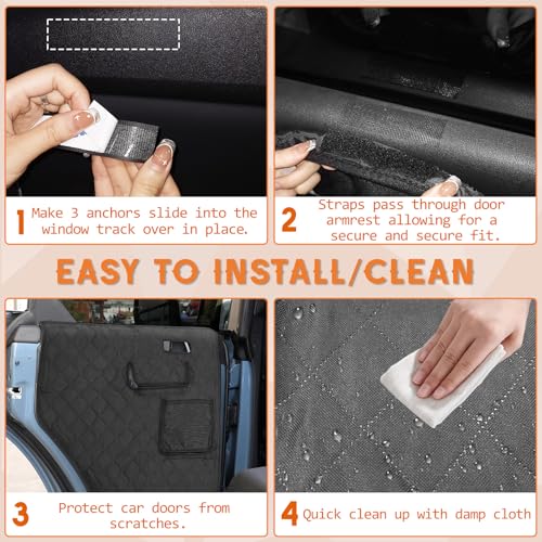 2PCS Dog Car Door Protector with Mesh Pocket Compatible with Ford F-150 2015-2023 Vehicle Door Covers from Dog Scratching, Repels Water & Dirt Side Machine Washable Side Pet Shield Panel Black