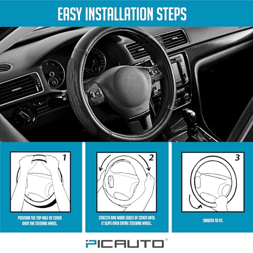 PIC AUTO Steering Wheel Cover, Black Thick Rhombic Foam and Premium Leather, Universal 14.5-15.5 Inch Breathable Anti-Slip Steering Wheels Accessories for Men & Women - color: Black