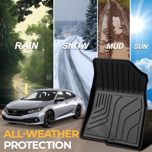 Floor Mats for Honda Civic 2016-2021, All Weather Floor Mats Trunk Cargo Liner and Door Sill Guards Accessories, Full Coverage Set (Fit Sedan Models) - style: For Honda Civic | 2016-2021