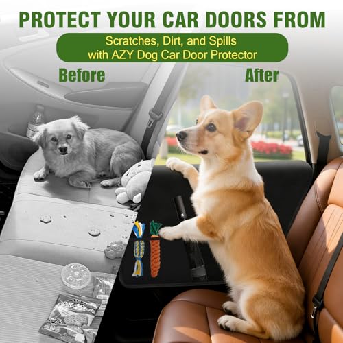 AZY Dog Car Door Protector – Extra Large Oxford Fabric Car Door Mat, Scratch & Dirt Resistant, Waterproof Pet Car Barrier for SUVs & Cars, Easy Install with Storage Pockets, Car Protector for Dogs