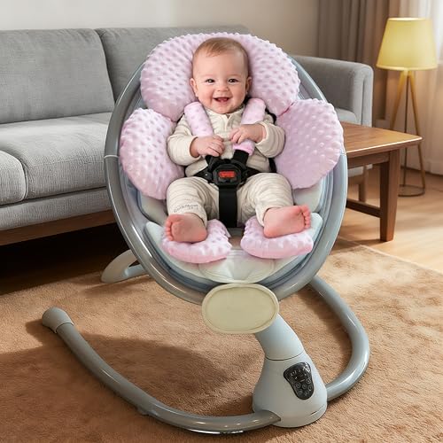 Pro Goleem Infant Car Seat Head Neck Body Support, Ultra-Soft Minky and Microfiber Car Seat Strap Pads, Perfect for Stroller, 2-in-1 Reversible, Girls, Pink - color: Pink-p