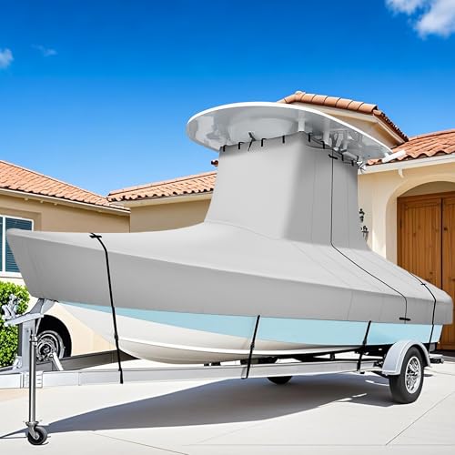 iCOVER T-Top Boat Cover, 600D Heavy Duty Marine Grade Waterproof Tear Resistant Boat Cover for Center Console Boat with T TOP Roof, Fits 20'-22' Long Beam Width up to 106", Grey - color: T-TOP, size: E: 20'-22' long, Beam Width up to 106" W
