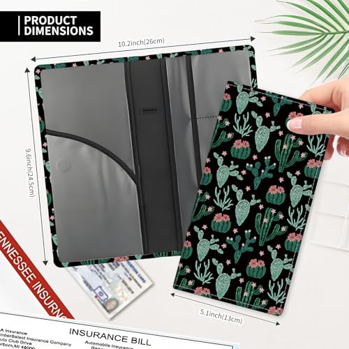 Leather Car Registration and Insurance Card Holder, Cute Car Accessories Vehicle Glove Box Car Organizer for Documents, Cards, License Cute Cactus - color: Cute Cactus