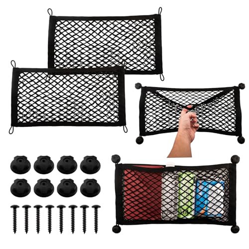 2 Pack Small Cargo Net Pocket Storage Pouch Bag 21 x 9.8 Inches RV Netting Elastic Automotive Cargo Nets with 8 Mounting Screws, Storage Mesh for Car Trunk SUV Boats - size: 21 x 9.8 Inch