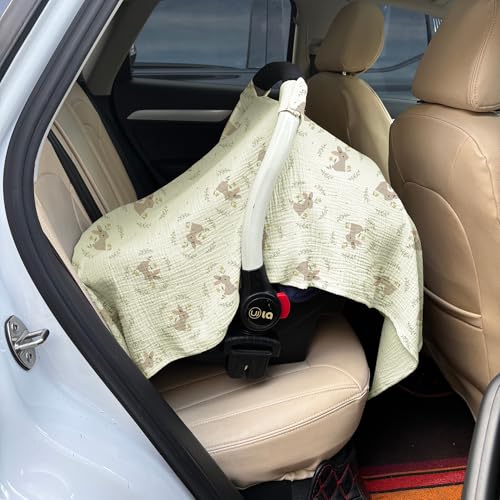 100% Muslin Cotton Car Seat Cover Baby, Carseat Canopy Cover, Universal Fit Stroller Covers for Boys and Girls (Cute Rabbit) - color: cute rabbit