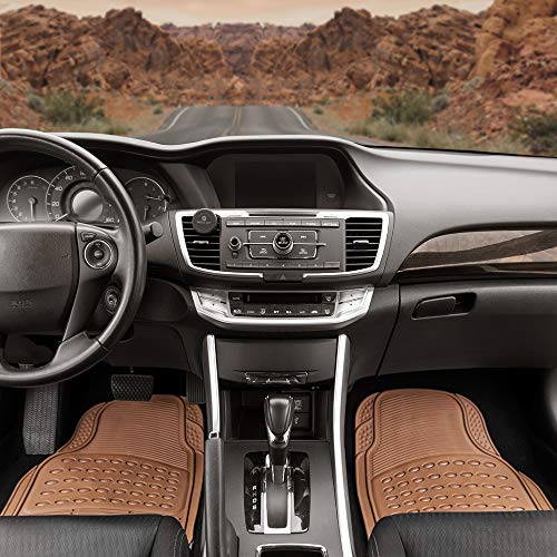 BDK Beige Heavy Duty Front & Rear Rubber Floor Mats Universal Liners for Car SUV Van & Truck, All Weather Protection with Anti-Slip Nibs, Fit Contours of Most Vehicles - color: 583-BG