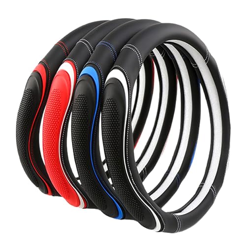 Leather Splicing Black Blue Car Steering Wheel Cover,14.5-15 Inch Universal Microfiber Leather Covers Breathable Anti-Slip Odorless Steering Wheels Accessories for Men Women - color: Leather Splicing - Black Blue