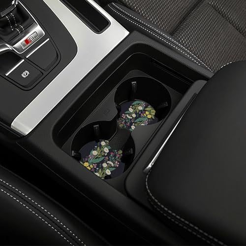 Wildflower Car Steering Wheel Cover Flowers Wildflower Steering Wheel Cover for Women Cute Anti-Slip Universal Breathable 14-15-in 2 Car Cup Coasters for Women