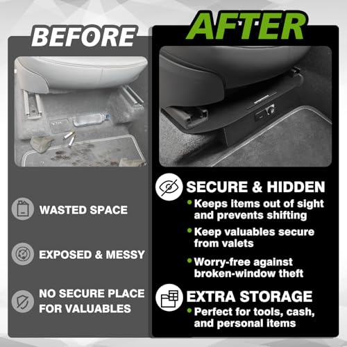 VaultsOnWheels for 2026+ Tesla New Model Y Juniper Front Seat Safe Gun Safe Vault Driver/Passenger Side Drawer Hidden Console Storage LockBox Anti-Theft Pry-Proof High Security - size: Model Y Juniper|26+|Front Underseat Vault