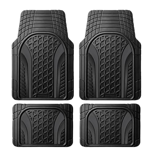 Heavy Duty Rubber Car Mats Carbon Fiber Design (Graphite Gray), 4-Piece Deep Waterproof Floor Mats Set (Front & Rear Full Set), All Weather Universal Trim to Fit Automotive SUV Sedan Truck - color: Graphite Gray, size: Carbon Fiber