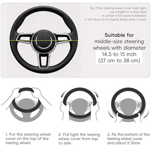 LABBYWAY Microfiber Leather Auto Car Steering Wheel Cover, Universal Fit 15 Inch Anti-Slip Wheel Protector, Black - color: Fiber Black