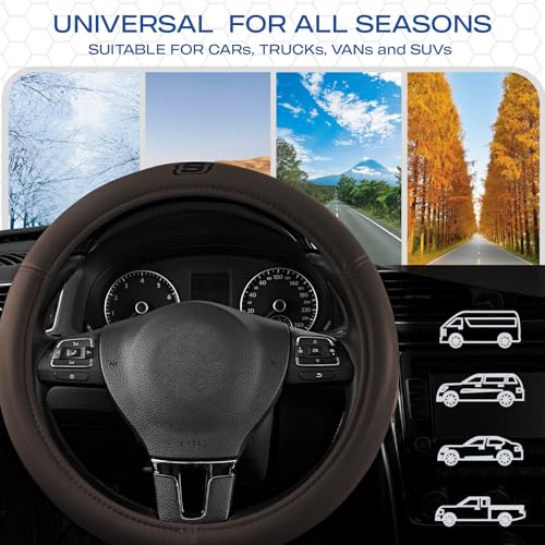 Skechers Memory Foam Steering Wheel Cover,Grade Protein Leather Steering Wheel Cover,Universal Anti-Slip Fit 14" 1/2-15" Car Wheel Cover for Men Women Fit Suvs,Vans,Sedans,Car,Trucks,Brown - color: Brown