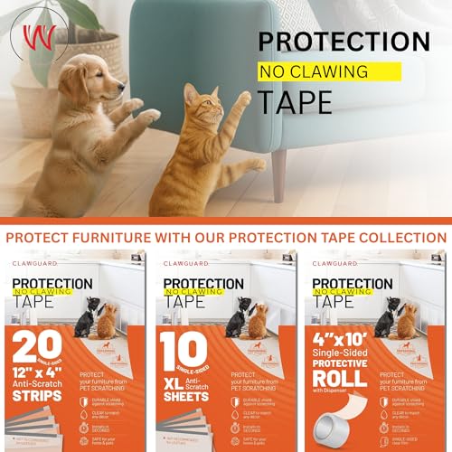 CLAWGUARD Protection Tape Strips β 20 Pre-Cut 12x4 in Scratch Barriers β Door Scratch Protector Dog & Cat β Couch Protector from Cat Claws