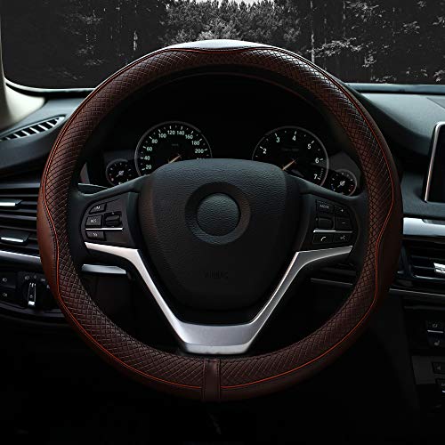 Valleycomfy Steering Wheel Covers Universal 15 inch - Genuine Leather, Breathable, Anti Slip & Odor Free (Coffee, M(14" 1/2-15" 1/4)) - color: Coffee, size: M(14"1/2-15"1/4)