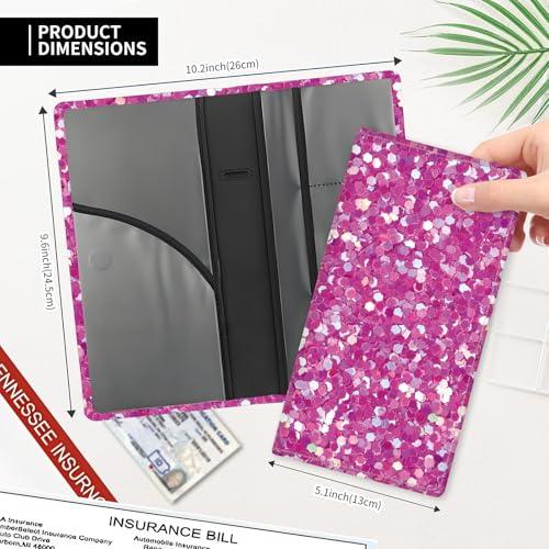 Leather Car Registration and Insurance Card Holder, Cute Car Accessories Vehicle Glove Box Car Organizer for Documents, Cards, License Glitter Purple Pattern - color: Glitter Purple Pattern
