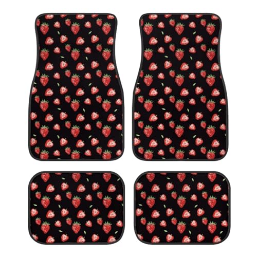 Strawberry Red Black Automotive Floor Mats Set of 4Pcs Carpet Front & Rear Car Floor Mats Universal Fit - color: Strawberry Red Black