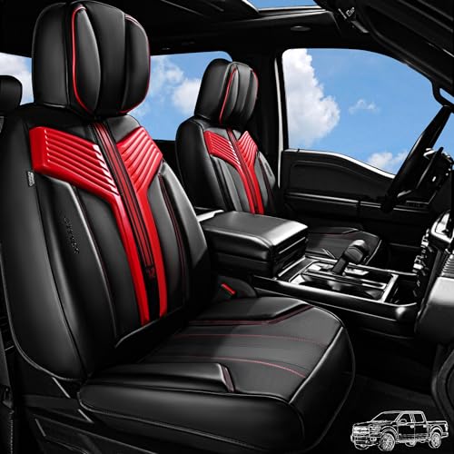 CAR PASS Nappa Leather Seat Covers, Breathable Waterproof Car Seat Covers Full Set, Luxury Leather Front and Back Seats Full Coverage, Universal Fit SUV Pick-up Truck Sedan Automotive(Black Red) - color: Black Red, size: Full Set Full Coverage