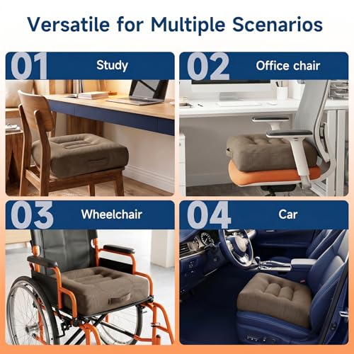 Car Booster Seat Cushion for Adults,Memory Foam Heightening Wedge Seat Pad,Elevated Chair Cushion to Improve Driving Vision(15.7×15.7×5.9inch,Brown)