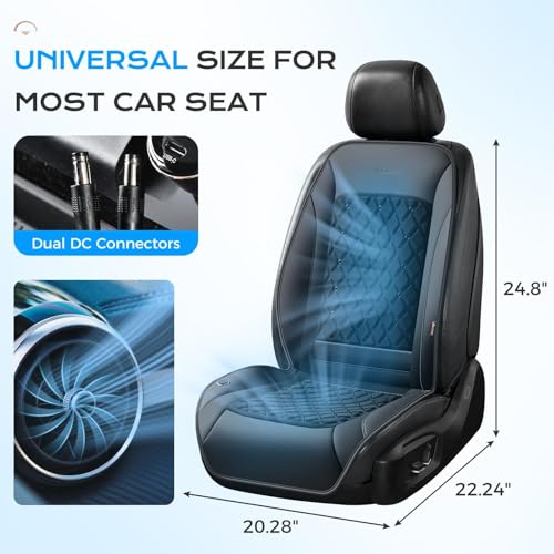 Coverado Upgraded Cooling Car Seat Cushion 8 Turbo Fans 12V-24V Ventilated Cooling Seat Cover 3 Adjustable Wind Speeds Long Lasting Coolness Summer Driving Universal Fit for Car SUV Truck Black - color: Black