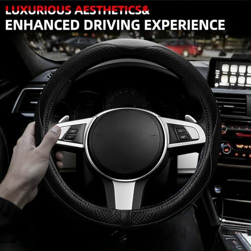NBTEPEM Customized Auto Car Steering Wheel Cover for Toyota, Microfiber Leather Steering Wheel Covers with Anti-Slip Lining, Breathable, Safety, Soft, Sports Style (Black) - color: Black