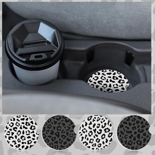 Boao 4 Pcs Leopard Car Cupholder Coasters for Valentine's Day, Ceramic Coasters 2.56'' Anti Slip Base with Finger Notch for Dry Clean, Car Interior Accessories, Birthday Gifts - style: Leopard