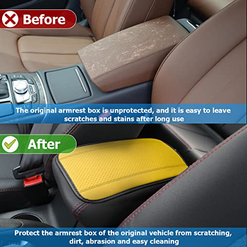 Auto Center Console Pad, PU Leather Car Armrest Seat Box Cover, Waterproof Non Slip Soft Armrest Box Cushion Protector, Car Accessories Universal for SUV, Truck, Van (Yellow) - color: Style 2-Yellow
