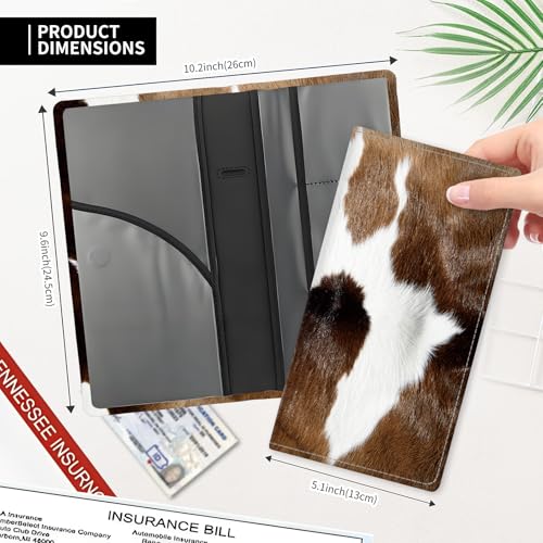 Leather Car Registration and Insurance Card Holder, Cute Car Accessories Vehicle Glove Box Car Organizer for Documents, Cards, License Cute Brown Cow Print - color: Cute Brown Cow Print
