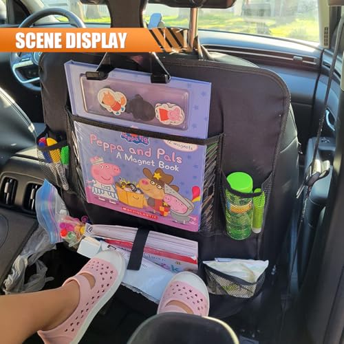 2PCS Car Backseat Organizer, Waterproof Oxford Fabric Auto Back Seat Protector Kick Mats with Clear 10" Tablet Holder & 5 Storage Pockets, Universal Vehicles Travel Accessories