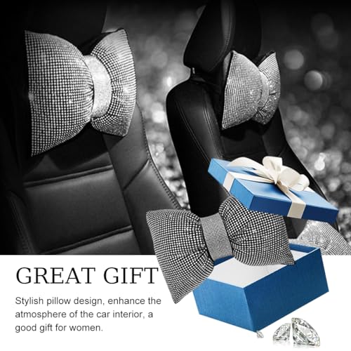 Yourkar Bling Car Seat Neck Pillow, Soft Bling Bowknot Headrest Neck Support Rest Cushion, Neck Relax Head Rest Auto Pillow with Crystal Rhinestone for Women, Car Accessories (White) - color: White