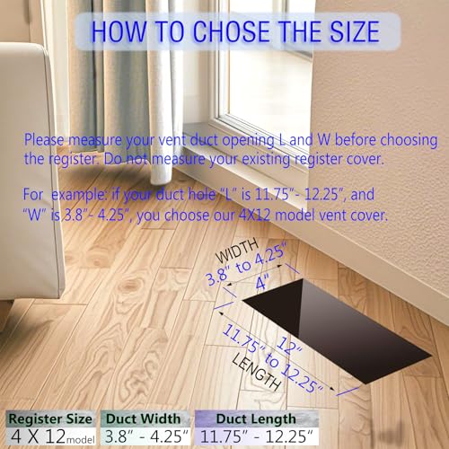 4 x12 Floor Register, Floor Vent Cover, Screws Included, Air Vents, All Steel Heavy Duty Floor Register, Easy Adjustable Air Supply Lever (4"X12" Black, 6Pack) - color: 4 x12 Black, 6Pack