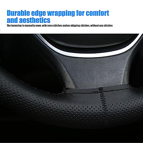 Pack-1 Leather Steering Wheel Cover, Universal Non-Slip Stitch On Wrap, DIY Car Wheel Cover Protector with Needle and Thread for Most Cars SUVs and Trucks (Black #4) - color: Black #4