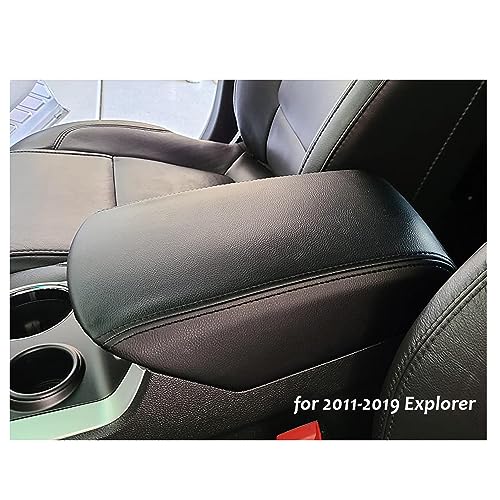 DEYTOP Console Armrest Cover for Ford Explorer 2011-2019 Center Console Crusion Pad for 2019 2017 2016-2011 Explorer Anti-Scratch Leather Armrest Crusion Protector (Black with Black Stitches)
