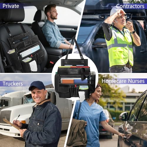 Seat Organizer Front Seat,Patrol Bag Law Enforcement with Large Storage,Universal Fit for Front & Back Seats,Dedicated Tablet and 17 Inch Laptop Storage,for Truck Office, Police,Black