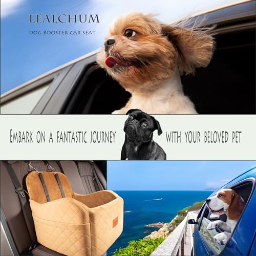 Lealchum Dog Booster Car Seat for Small/Medium Dogs,Ultra Soft Fabric Filling Memory Foam,Fully Detachable and Washable,Anti-Slip Base,3 Straps Easy to Install(Coffee,Medium) - color: Coffee